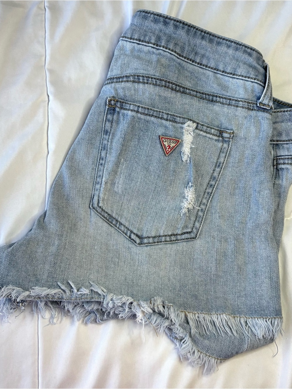 GUESS Light Blue Distressed Denim Cutoff Shorts